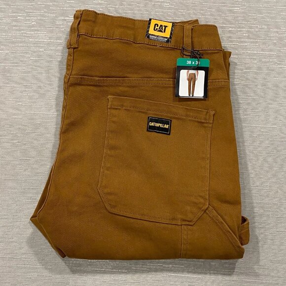 Caterpillar CAT Carpenter Work Pants Mens 38 x 30 Brown Tool Pockets Double Knee - Picture 5 of 12